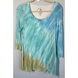 MiracleBody by Miraclesuit Womens Blue Tie Dye Slimming Stretch Top Medium USA